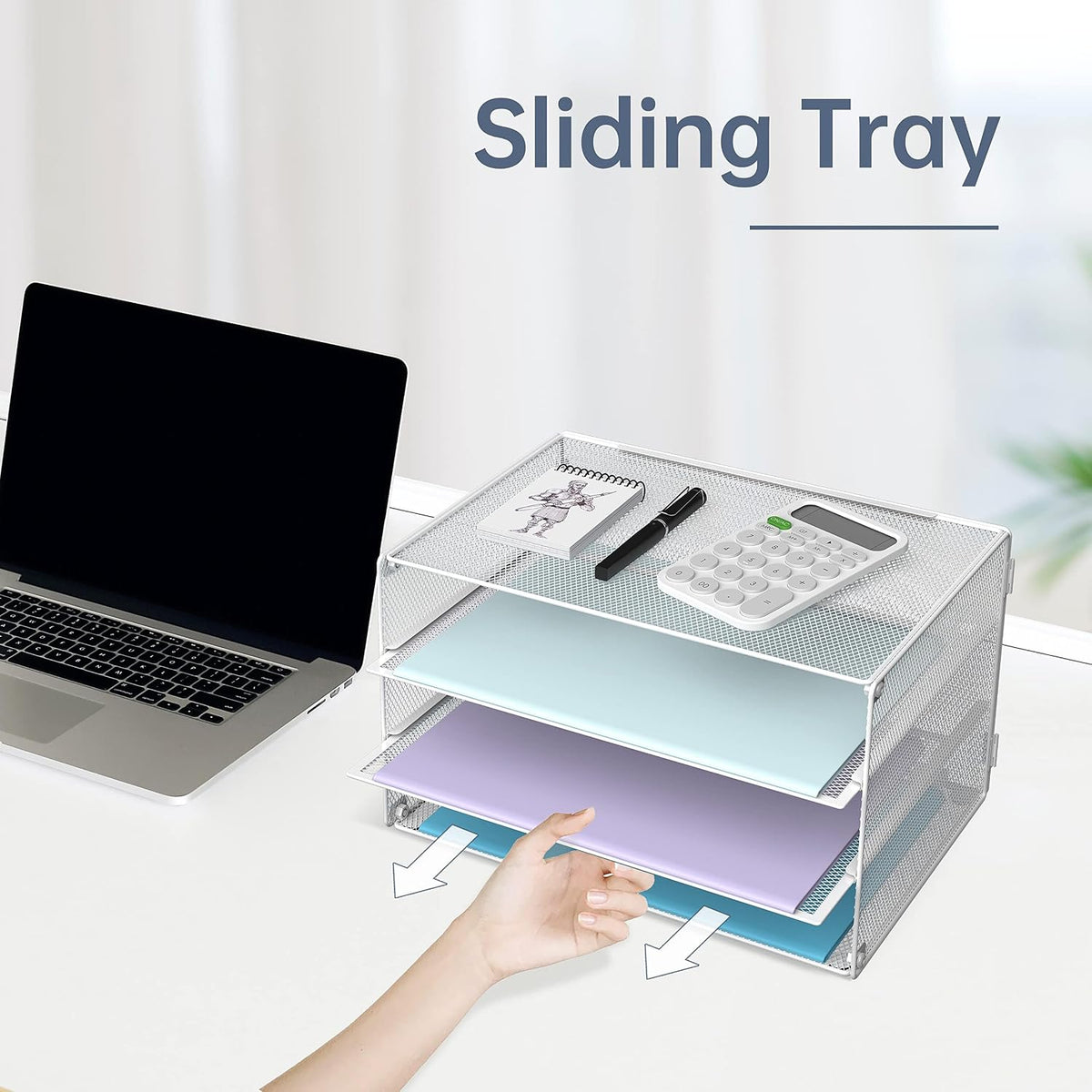 DALTACK 3 Tier Letter Tray Paper Organizer with Sliding Trays 2 Pack White