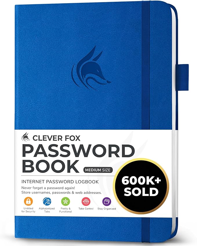 Clever Fox Password Book with alphabetical tabs. Internet Address Organizer by CleverFox