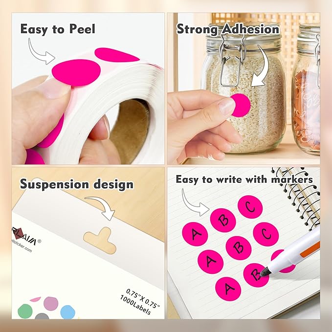 PARLAIM 3/4 Inch Roll Color Coding Labels, 10000 per 10 Rolls Round Permanent - Image 4