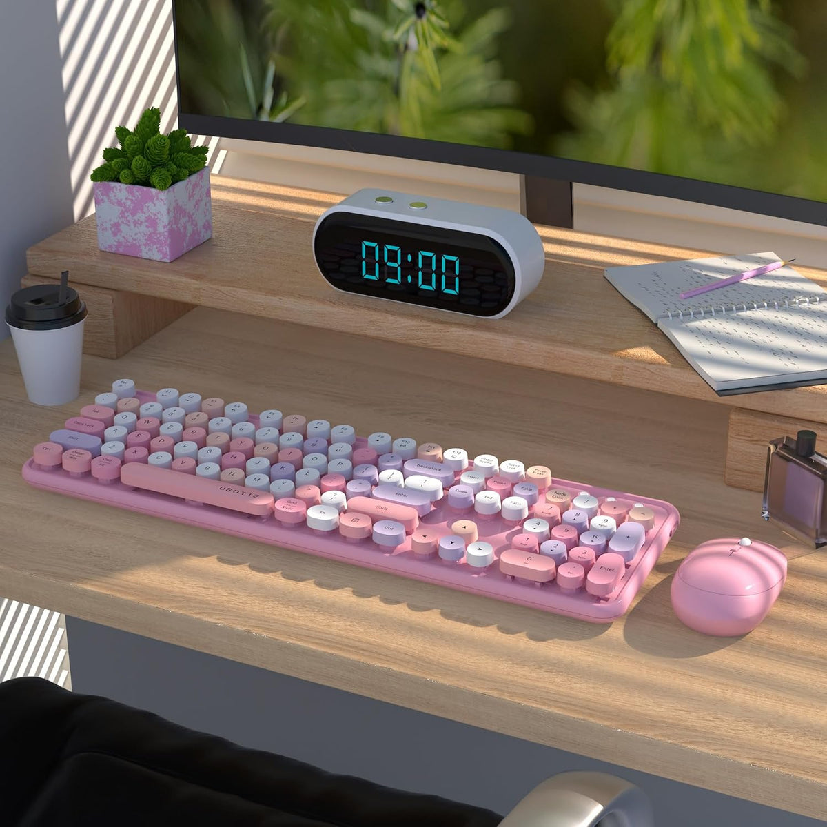 UBOTIE Colorful Wireless Keyboard and Mouse Combo (Pink-Colorful)