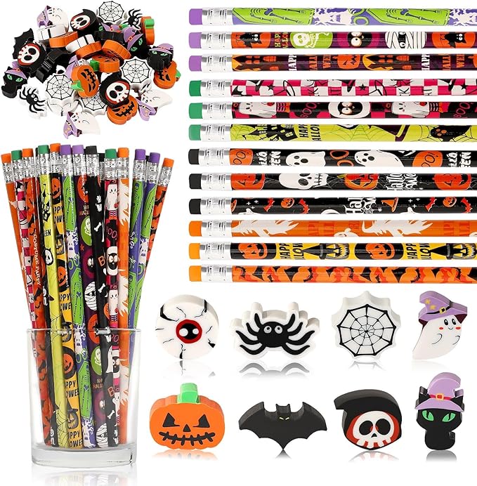 JULMELON 72PCS Halloween Party Favors Set, Wooden Pencils by JULMELON