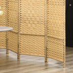 HOMCOM 4 Panel Room Divider, Hand-Woven Freestanding Wood Partition - Image 9