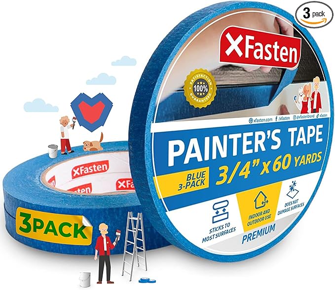 XFasten Professional Blue Painters Tape, 3/4 Inches x 60 Yards by XFasten