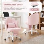 BestGlory Petal Vanity Chair with Wheels, 3.15" Extra Thick Comfy Makeup Chair, Adjustable Modern Swivel Armless Desk Chair for Girls Women, Aesthetic Small Office Chair for Bedroom Dorm, Pink