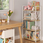 JSB No Assembly Folding Bookshelf, 4 Tier Industrial Metal Book Shelf - Image 2