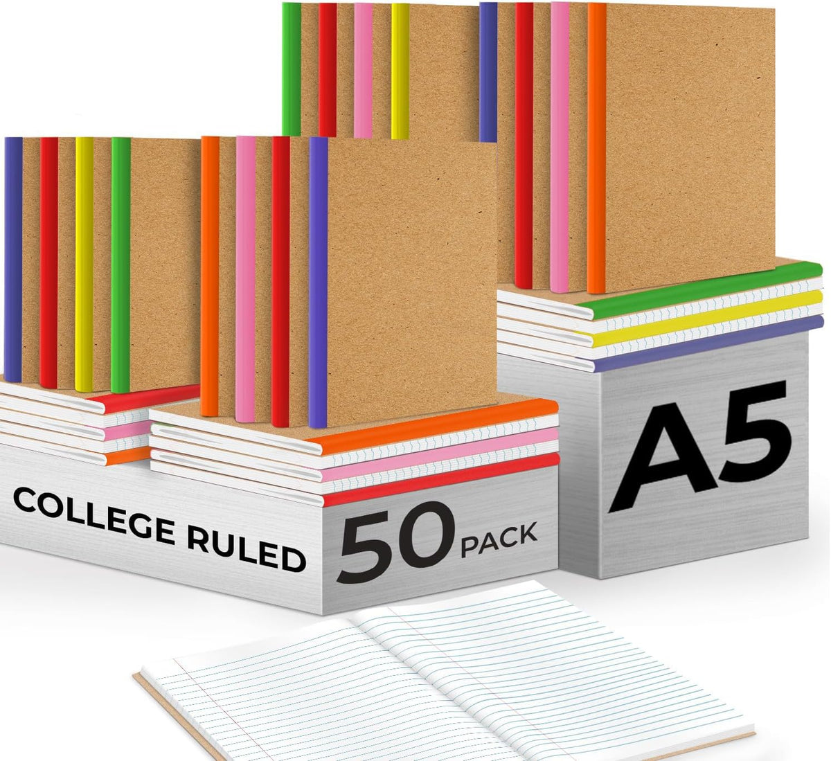 Rosmonde 50 Pack Bulk Kraft Journals, Extra Pages