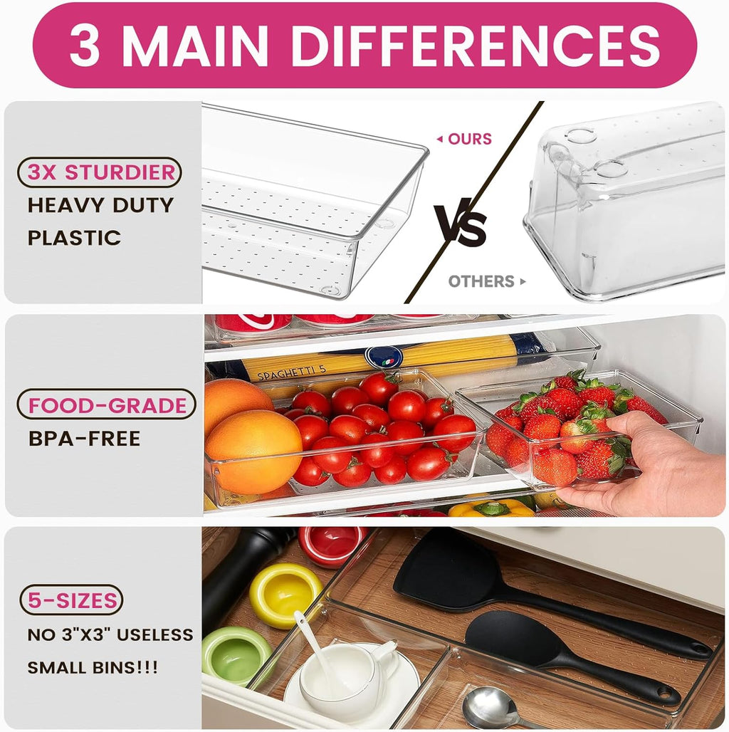criusia large drawer organizer bins 26 pack | showing dimensions
