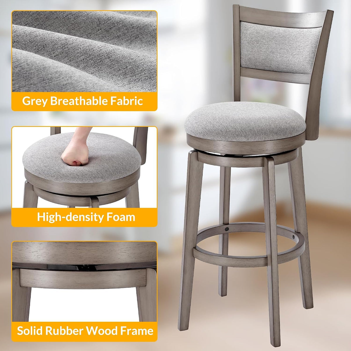 PrimeZone Swivel Bar Stools Set of 6, 30" Bar Height Barstools