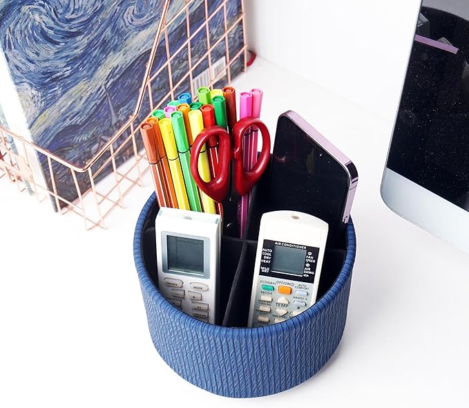 Hennaja Round Leather Art Supply Organizer, Remote Control Holder, 360 Degree - Image 6