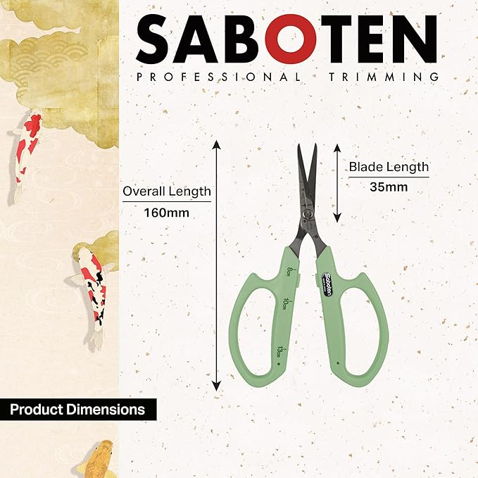 Saboten Stainless Steel Angled Blade Trimming Scissors Green PT-13 160mm - Image 2