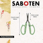 Saboten Stainless Steel Angled Blade Trimming Scissors Green PT-13 160mm - Image 2