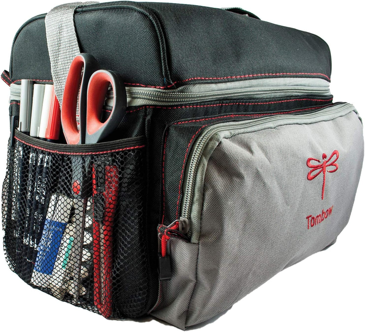 tombow 56177 storage tote, black and grey. perfectly, close-up detail