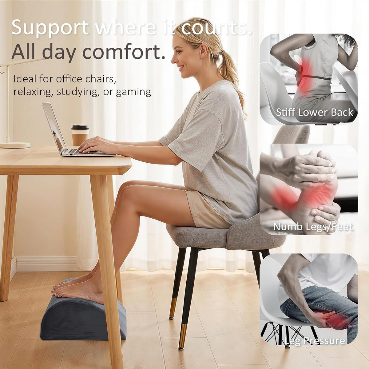 Foot Rest Under Desk, Non-Slip Footrest with 3 Adjustable Heights for Under D...