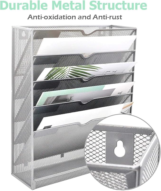 EASEPRES Mesh Wall File Organizer 6 Tier Vertical Mount Hanging Holder Magazine - Image 3