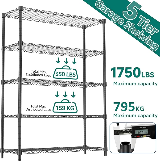 M MZG 5 Tiers Shelf 1750 lbs Steel Storage Shelving Utility Shelving Unit Steel - Image 9