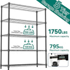 M MZG 5 Tiers Shelf 1750 lbs Steel Storage Shelving Utility Shelving Unit Steel - Image 9