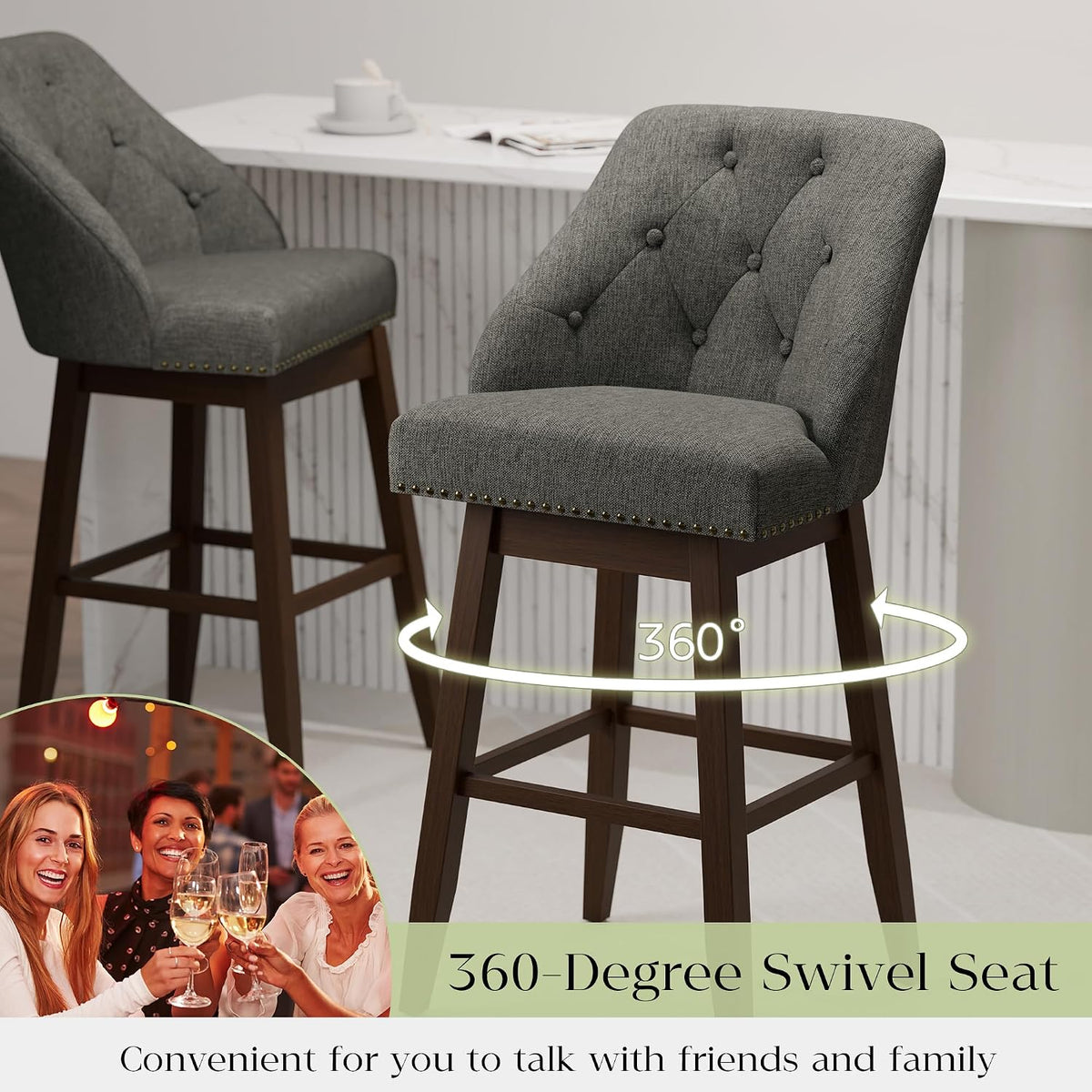 30" Bar Height Swivel Bar Stools Set of 4, Grey