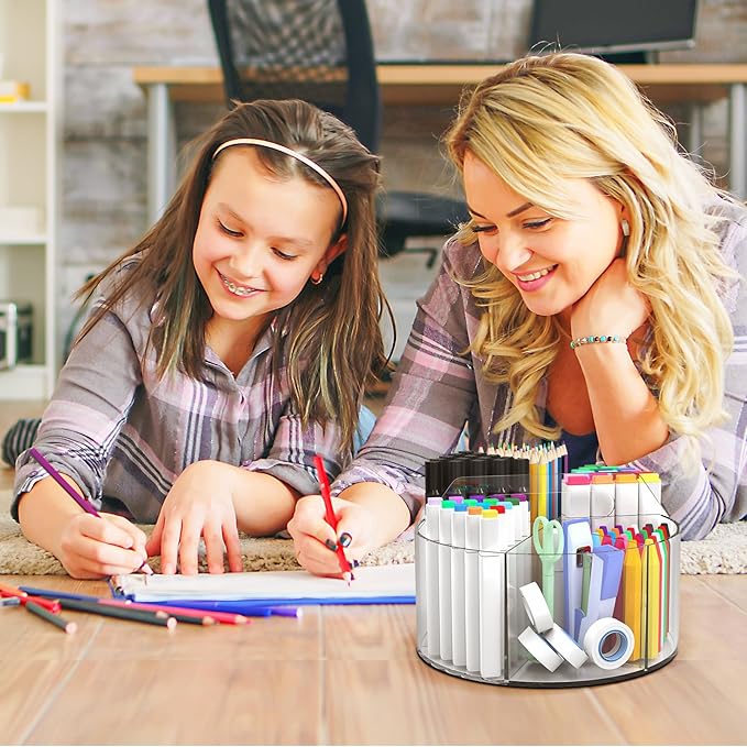 Absonic 2 Pack Acrylic Pen Organizer, 360 Rotating Clear Colored Pen and Pencil - Image 9