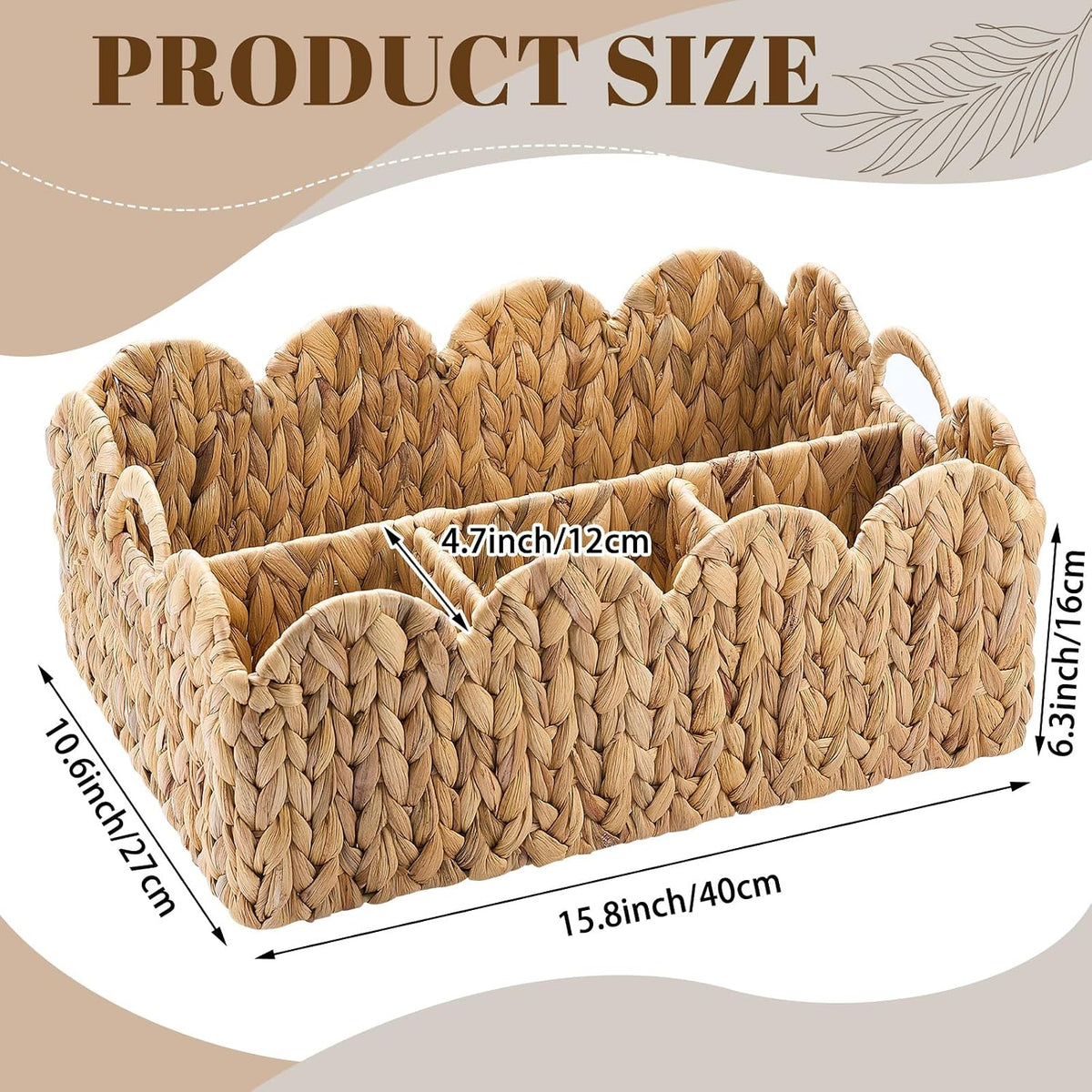 Scalloped Wicker Basket, 4-Section, Natural, Water Hyacinth