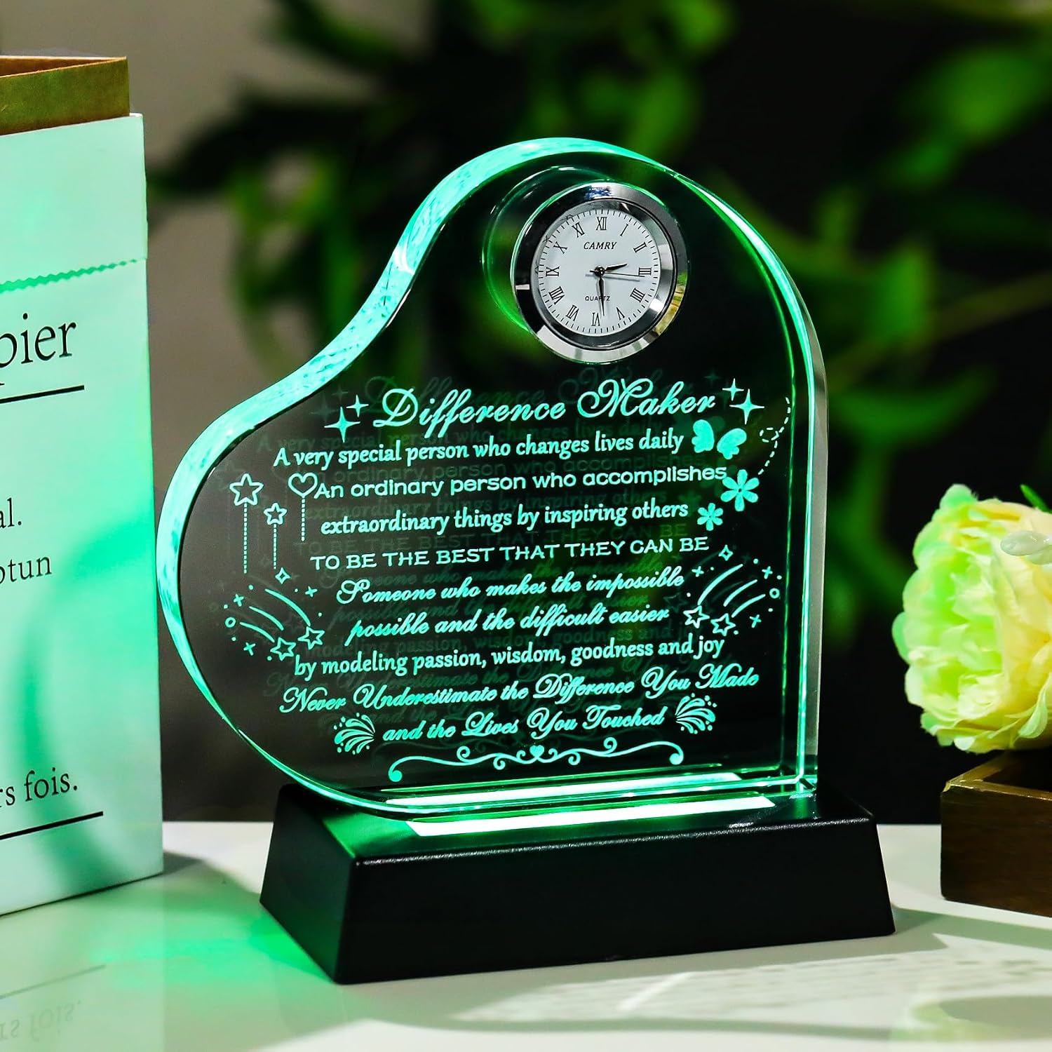 YWHL Difference Maker Gift with LED Base Thank You Gifts for Women Men Employee Mentor Teacher Boss Coworkers Retirement Appreciation Gifts Motivational Difference Maker Clock Plaque Sign Office Decor