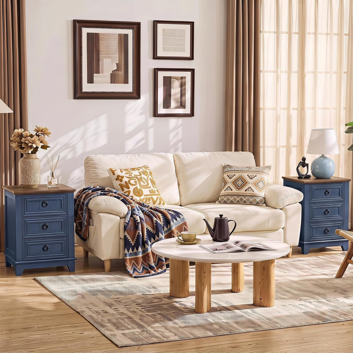 Joaxswe Farmhouse Nightstand, 18'' End Table with 3 Drawer Metal Handle