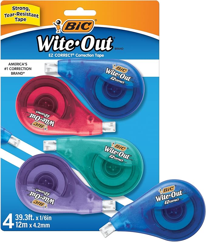 BIC Wite-Out Brand EZ Correct Correction Tape, 19.8 Feet, 4-Count Pack of White by BIC