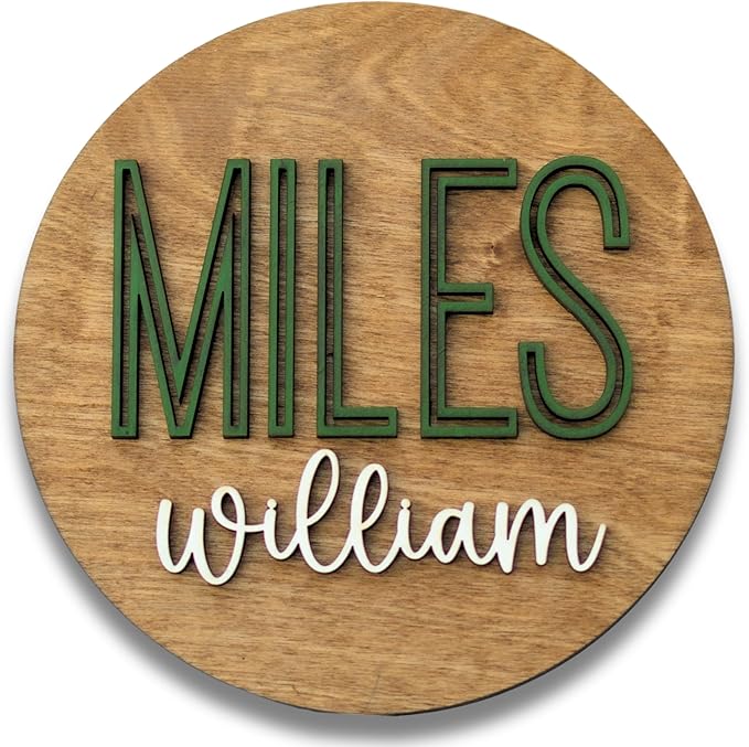 Custom Round Nusery Name Sign, Personalized 3D Baby Name Announcement Sign by Obsidian+Home+Creations