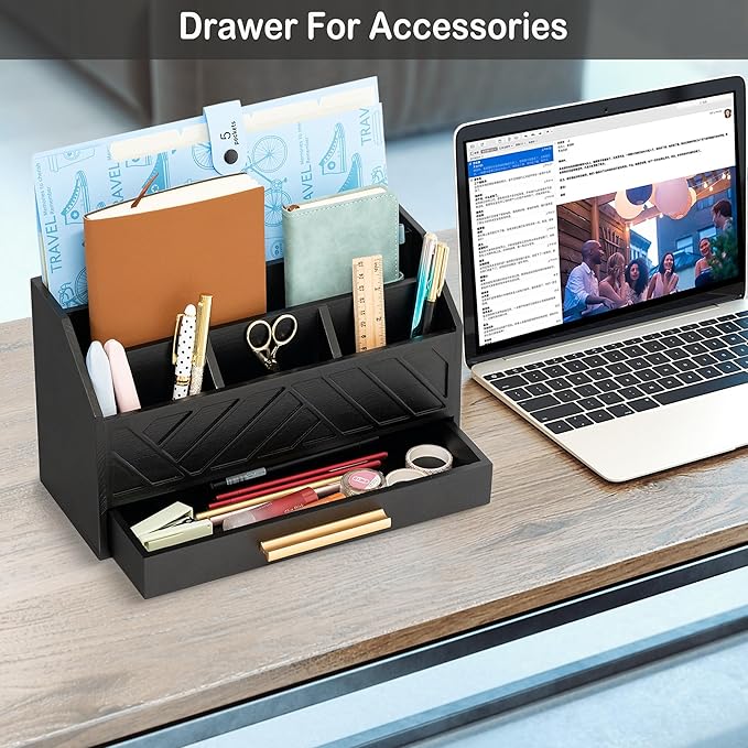 dreampossible Black Wood Desk Organizer and Accessories - Image 3