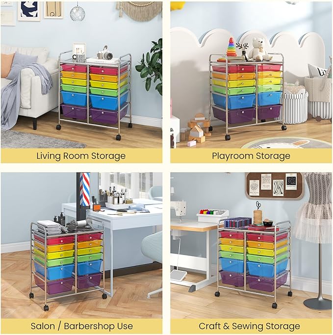 LDAILY 12 Drawer Rolling Storage Cart, Craft Cart Organizer on Wheels w/Metal - Image 8