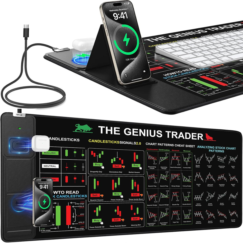 Mouse Pad for Stock Enthusiast, Wireless Charging Desk Pad