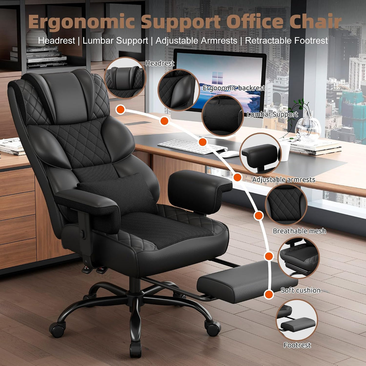 Vonesse Office Chair, Desk Chair with Soft Adjustable Armrests, Ergonomic Hig...