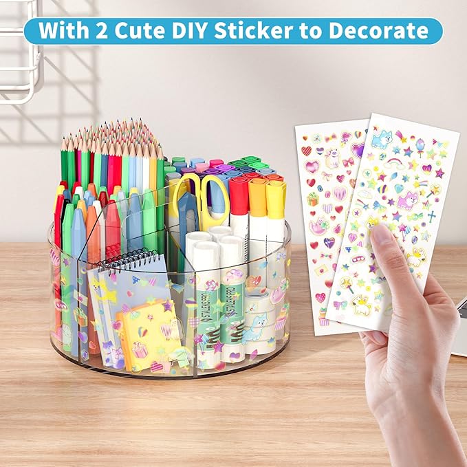 Acrylic Pen Holder with 2 Adhesive DIY Stickers, Desk Organizer Marker Holder - Image 2