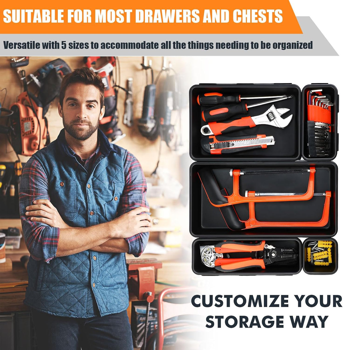 Funnymoom 100 Pack Tool Box Organizer Storage Drawer Divider Trays 5 Sizes
