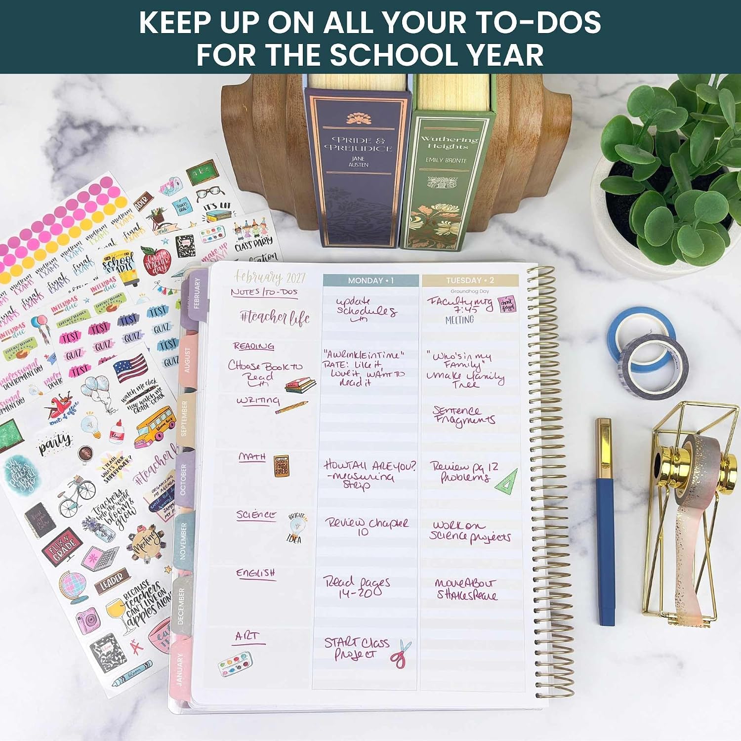 bloom daily planners Vintage Teacher Planner Stickers - School Themed Planning Stickers for Teachers, Educators, Homeschoolers - 6 Sheets/430 Stickers