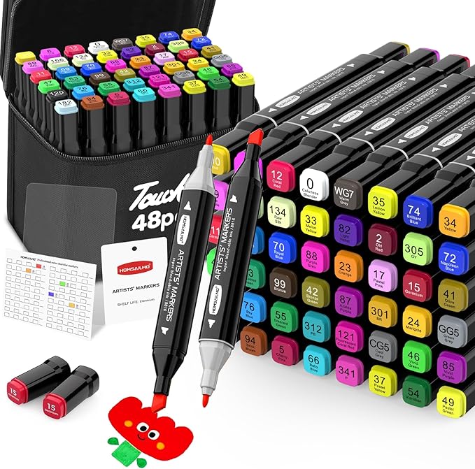 HOMESILMO 48 Color Alcohol Pen Set, Double Tip Art Adult Alcohol Pen, Mixed by HOMSAILMO