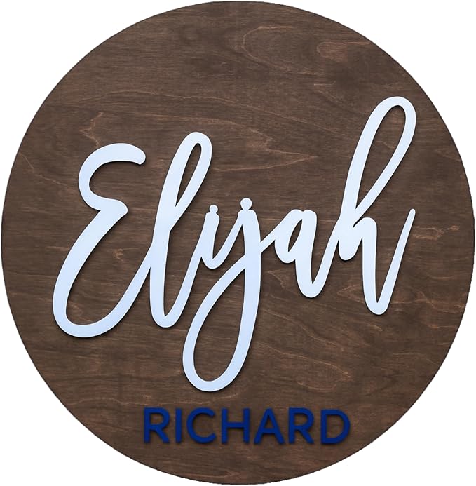 Custom Round Nusery Name Sign, Personalized 3D Baby Name Announcement Sign by Obsidian+Home+Creations