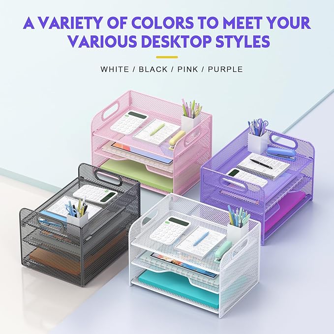 Samstar 3 Tier Purple Letter Tray Paper Organizer - Image 6