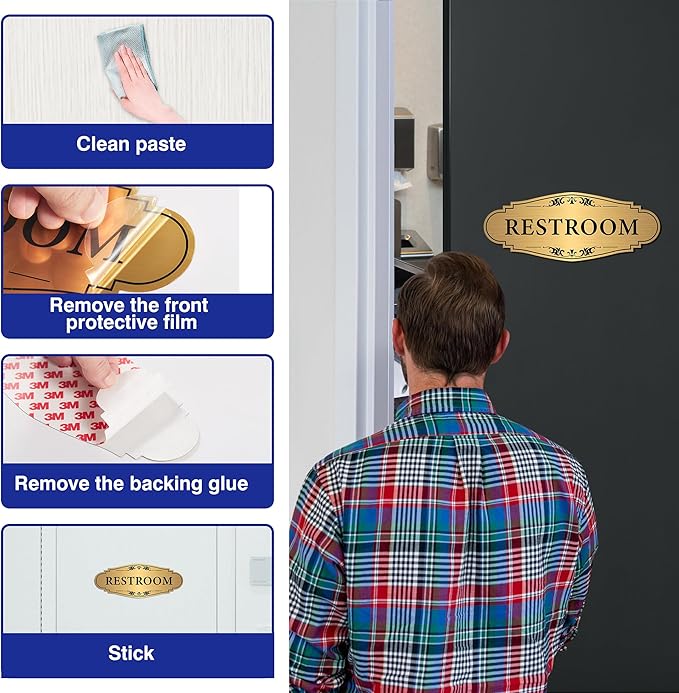 Restroom Sign Sticker for Business & Home, Self-Adhesive Brushed Gold Elegant - Image 5