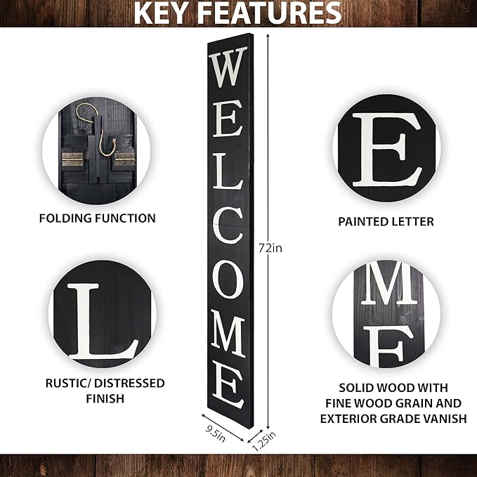 Tall Outdoor Welcome Sign for Front Door, 6ft Black, Rustic Tall Welcome Sign - Image 2