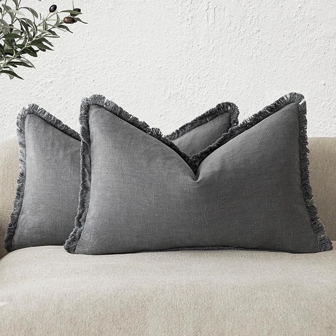 Foindtower Set of 2 Decorative Linen Fringe Throw Pillow Covers Boho Farmhouse by Foindtower