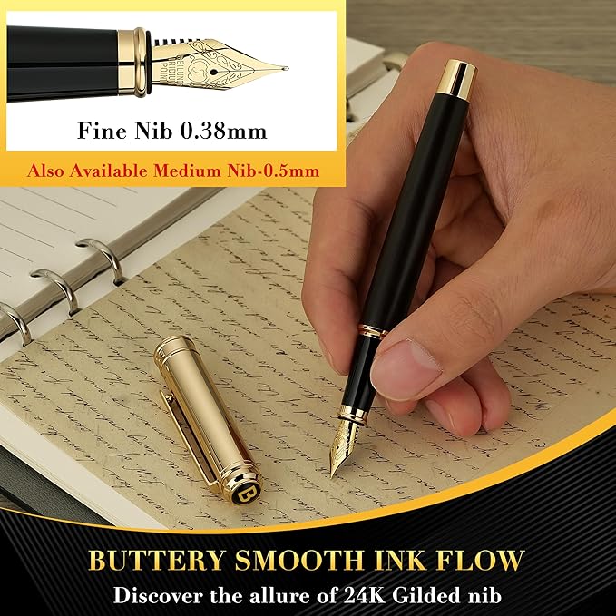 BEILUNER 316 Fountain Pen, Stunning Luxury Blackwood, 24K Gilded Nib, Gorgeous - Image 5