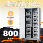61" metal garage storage cabinet with lock, broom shown in use