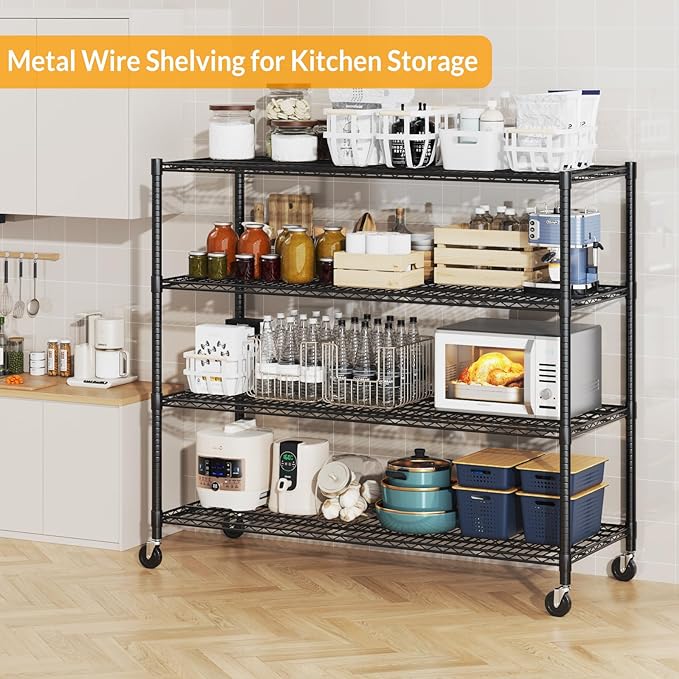 Himimi Storage Shelves with Wheels, 4-Tier Heavy Duty Steel Wire Rack Storage - Image 4