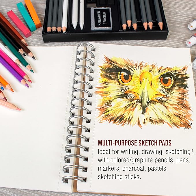 U.S. Art Supply 5.5"x8.5" Sketch Book Pad, 3 Pack, 60lb Spiral Bound - Image 5