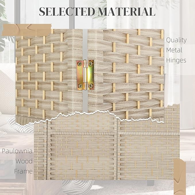 HOMCOM 6 Panel Room Divider, Hand-Woven Freestanding Wall Partition - Image 5