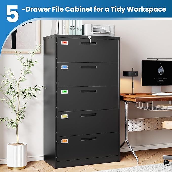 PEUKC 5 Drawer File Cabinet, Lateral Filing Cabinets - Image 7