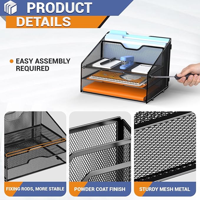 GAWERK Letter Tray Organizer, Mesh Desk File Organizer - Image 3
