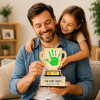 Personalized Fathers Day Trophy Gift, World's Best Dad Trophy Sign with Paints, Kid Handprint Art Crafts Plaque, Birthday Best Dad Ever Gifts for Daddy, Papa, Family Keepsake Shelf Desk Home Decor