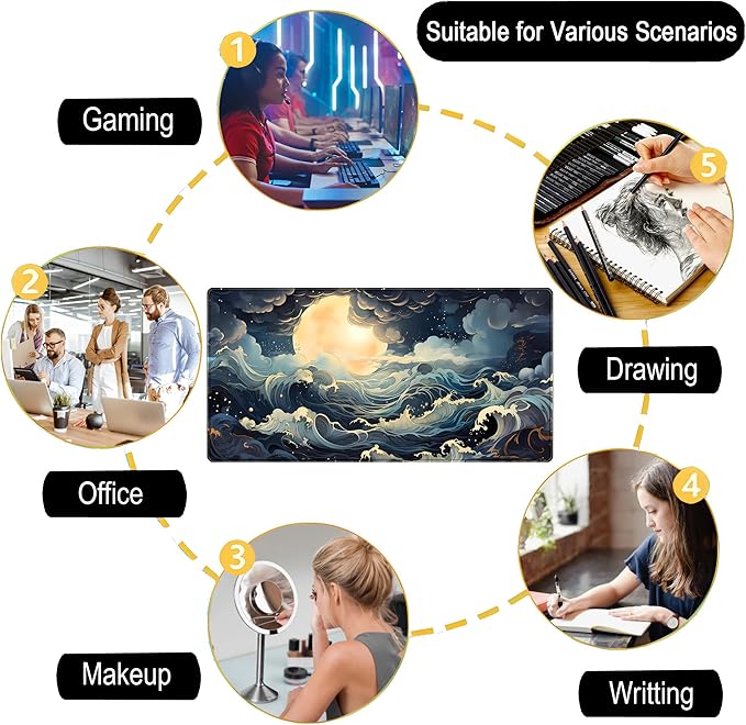 Full Moon Mousepad Cute Desk Mat Stormy Seas XXL Large Extended Gaming Mouse - Image 6