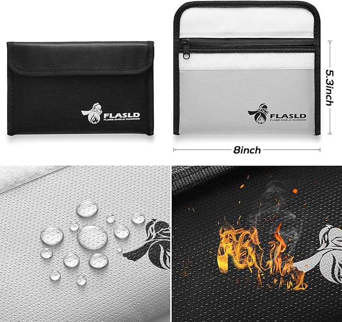 FLASLD Fireproof Money Bags, Fireproof Wallet Pouch, Small Safe Bag - Image 3